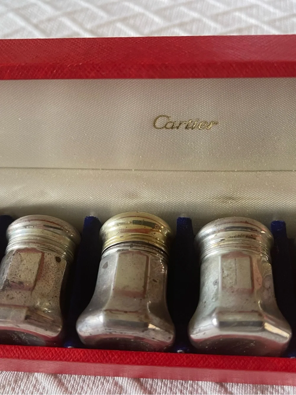VintageCartier sterling Silver 8Salt&pepper shakersSet with Red Presentation Box